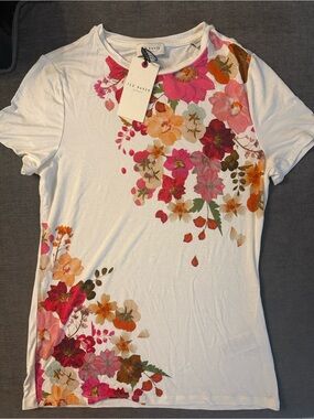 Ted Baker White Tee with Pink Orange Floral Print